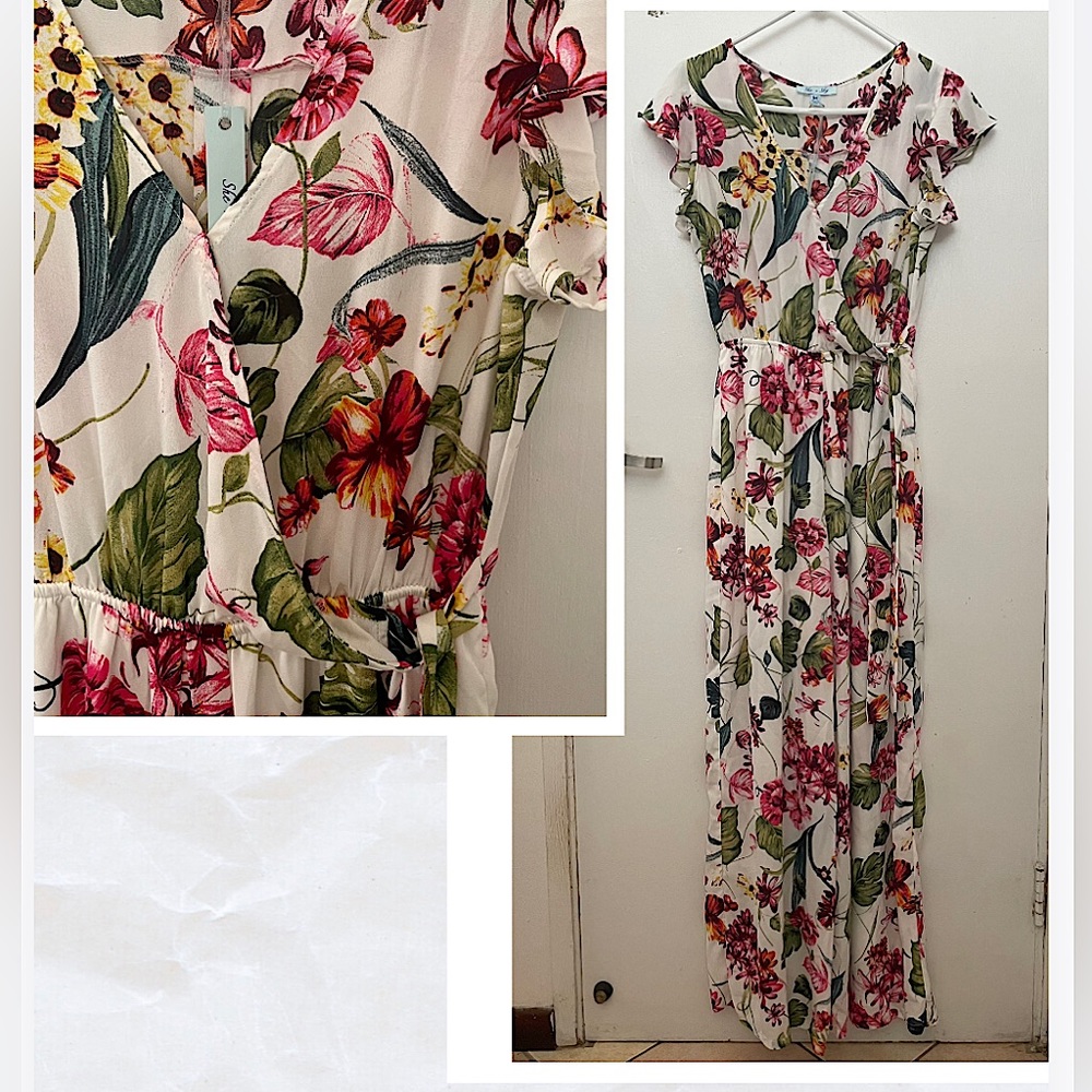 She + Sky, medium size floral long romper.